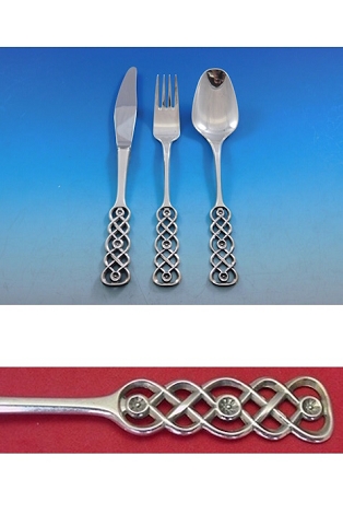 Ringebu by David Andersen Norwegian 830S Silver Dessert Set 24 pc Pierced Handle